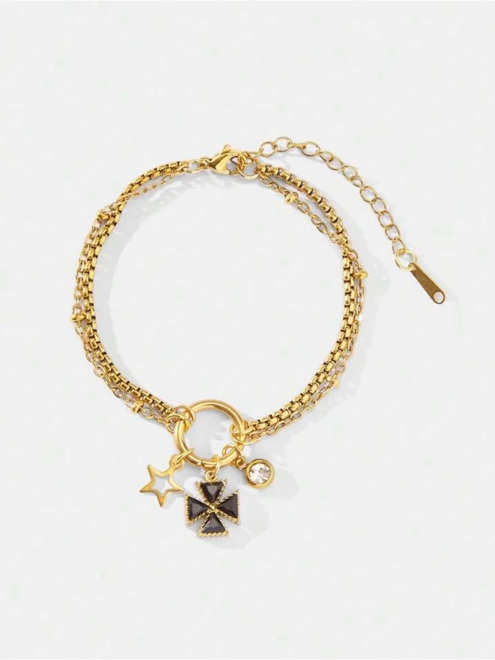 Gold Bracelet with Black Clover Charm - Women's Jewelry